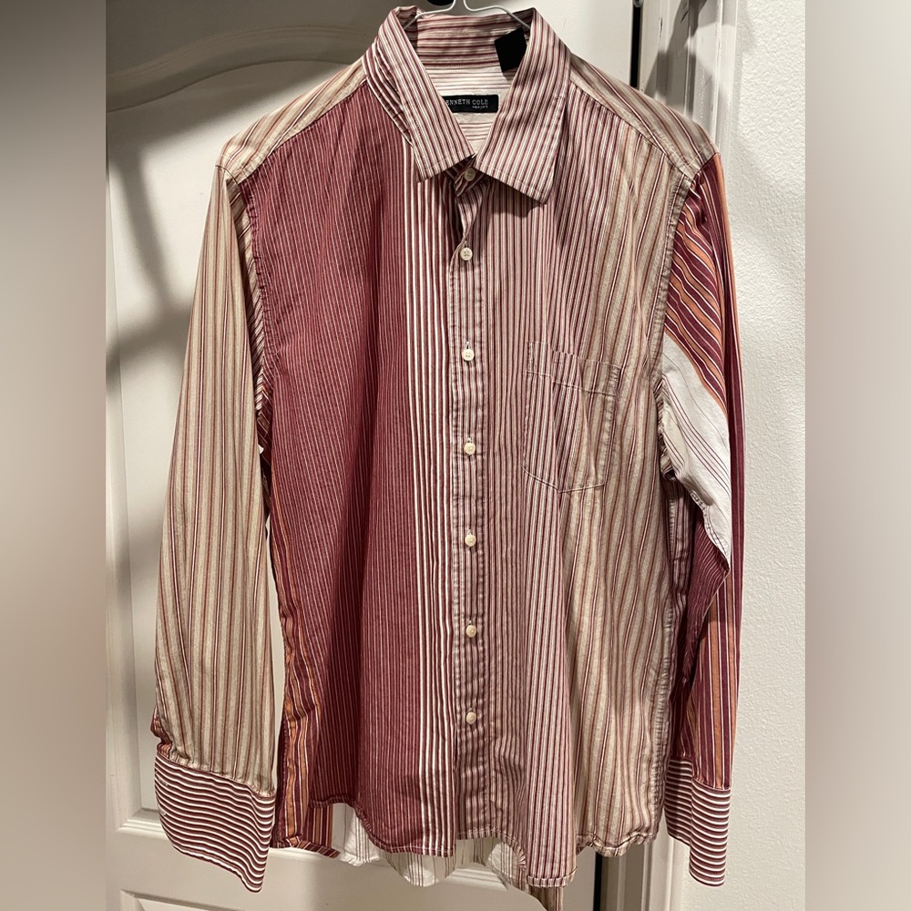 Kenneth Cole York Mens Button Up Long Sleeve Shirt Large Striped